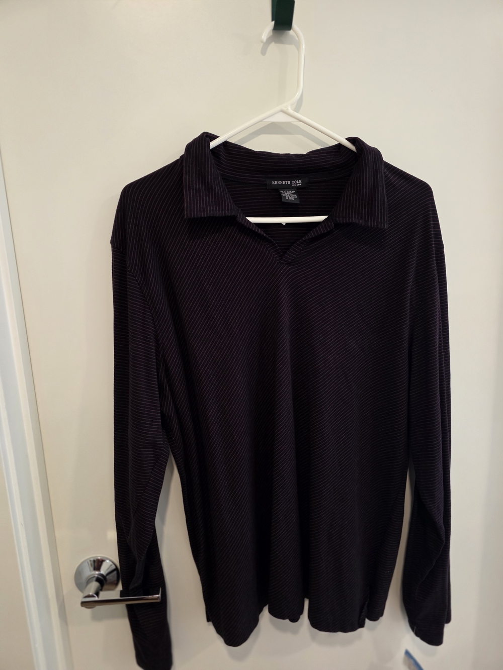 Kenneth Cole Men’s Dark Navy Pinstripe Long-Sleeve Polo
